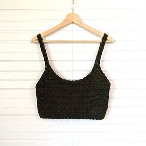 Aerie Cropped Tank Womens Medium Crochet Sweater Knit Olive Boho Indie Layers